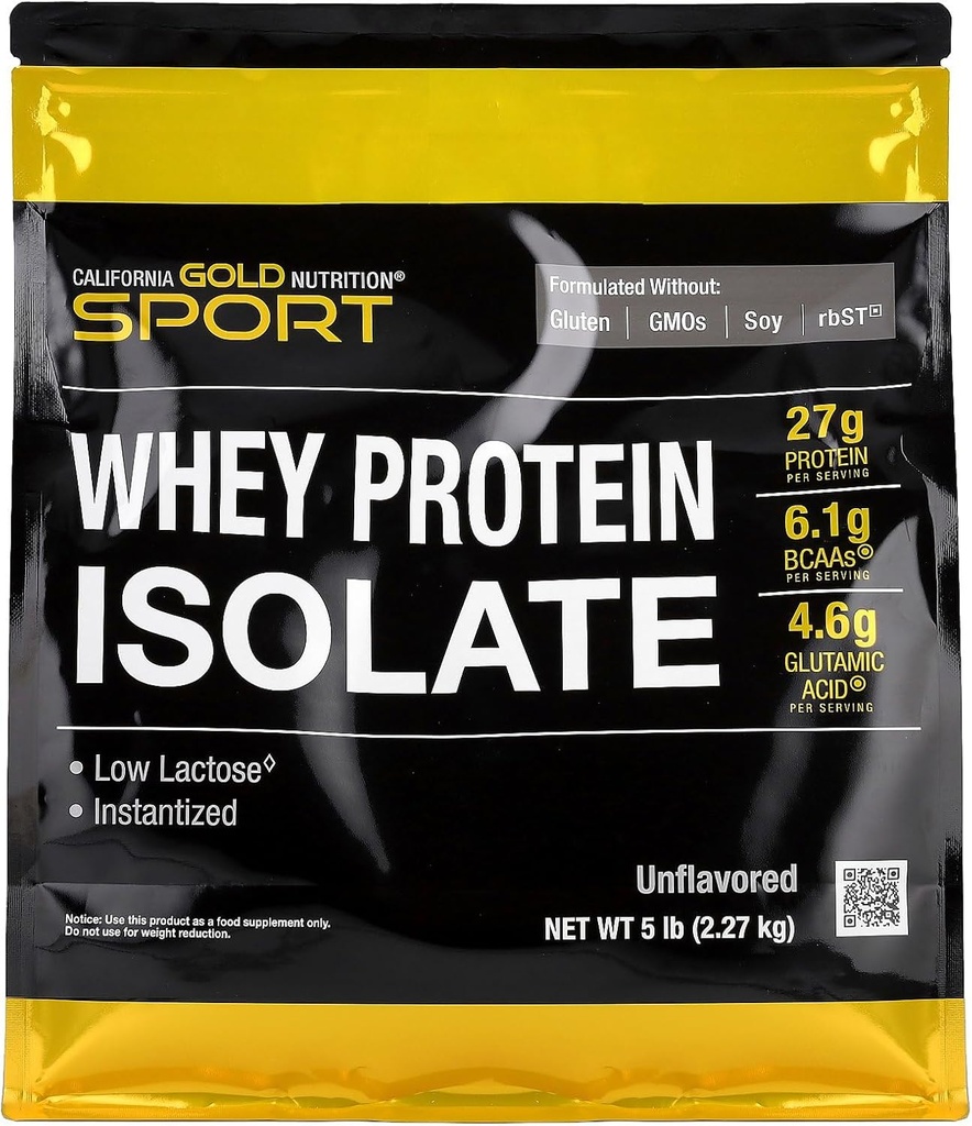 California Gold Nutrition Sport, vadakuvalgu isolaat, maitsestamata, 5 naela (2,27 kg)
