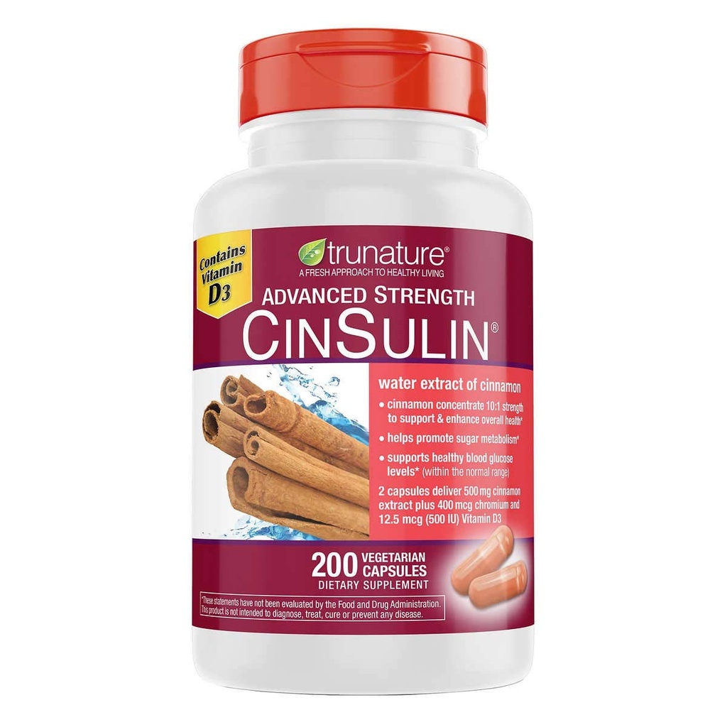 trunatuur Advanced Strength CinSulin 500mg . , 200 Taimekapslit (2 pakendit )