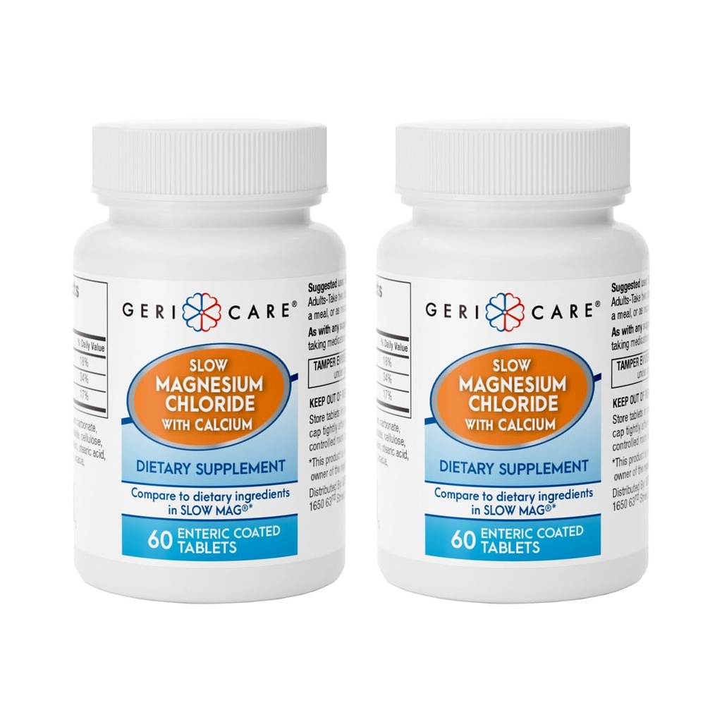 Gericare Slow Magnesium Chloride | Kaltsium tabletid Geri-Care | toitumisalane täiendus | 60 Count pudel (pakk 2)