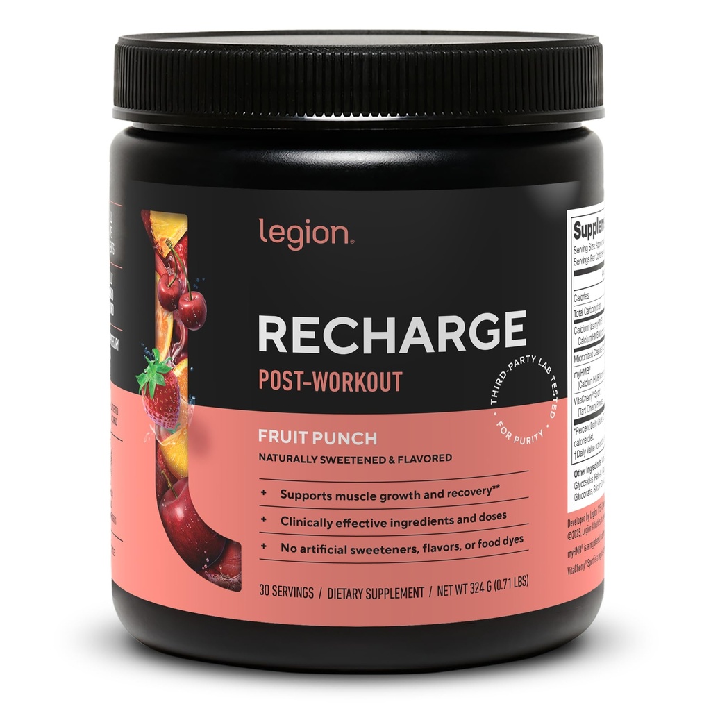 LEGION Recharge Post Workout Supplement - kõik looduslikud lihaste ehitaja ja taastamise jook mikroniseeritud kreatiini monohüdraadiga. Looduslikult magustatud ja maitsestatud, ohutu ja tervislik (puuviljapunn, 30 Serve)