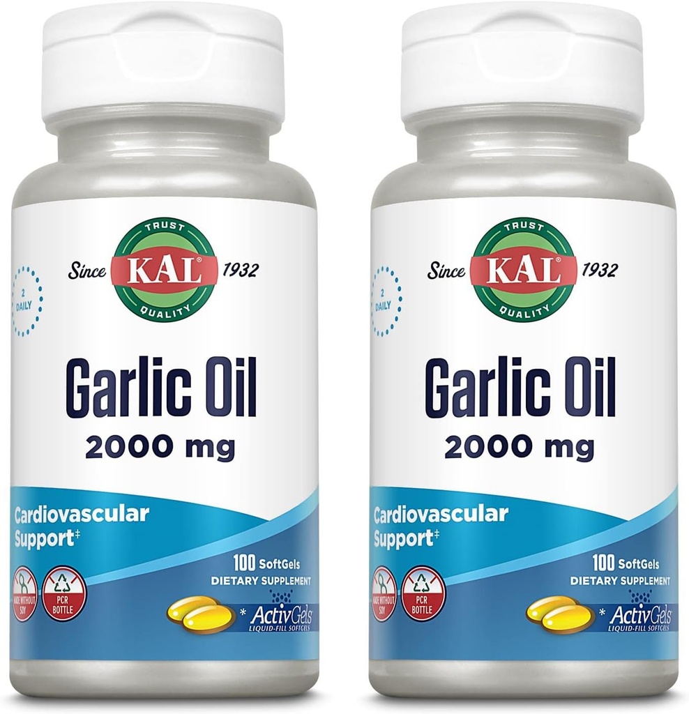 KAL Garlic Oil 2000 Softgels, 100 Count | Pack of 2