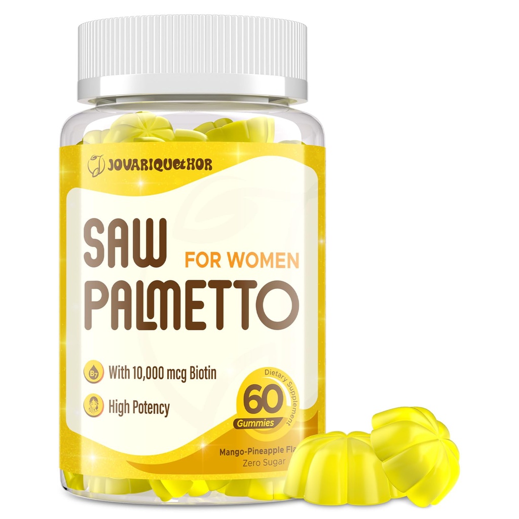 Saw Palmetto naistele - DHT Blocker Hair Growth Supplement - 500mg Potent Saw Palmetto Gummies juuste, naha, küünte, kuseteede heaolu - Mango-Pineapple Maitse - 60 Gummies