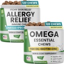 Allergia leevendamiseks mõeldud koera närid + Omega kalaõli - sügelev nahareljeef w / probiootikumid + Omega 3 + ternespiim, oomega nahk ja karvad