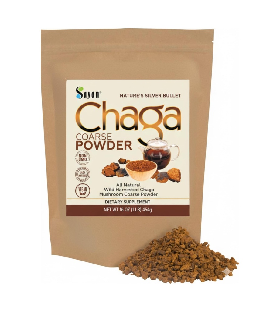 Sayan Coarse Chaga Powder 1 lb 454g Siberian Wild-Harvested Raw Tea Non-GMO