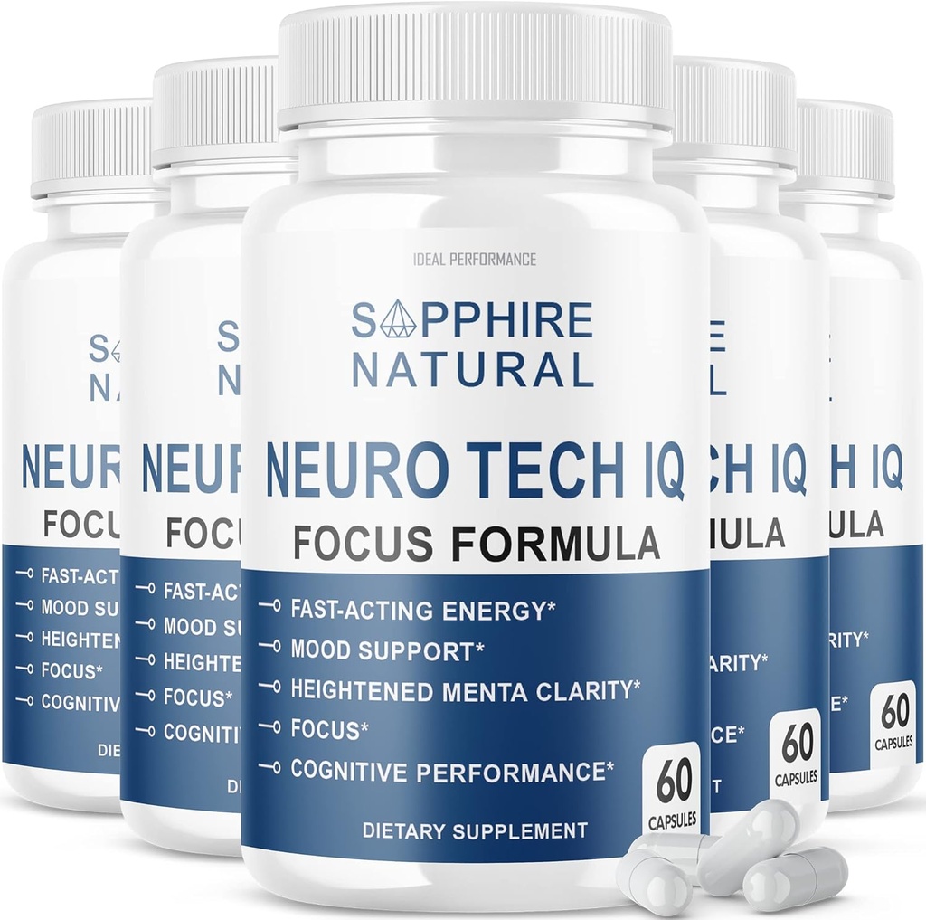 (5 Pack) Neuro Tech IQ Brain Supplement Neurotech Iq Focus Formula pillid (300 kapslit)