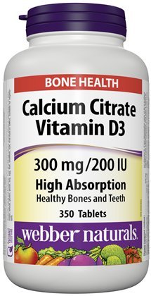 Webber Naturals Kaltsiumtsitraat Vitamiin D3, 300mg / 200IU Suur imendumine, 350 tabletti