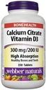 Webber Naturals Kaltsiumtsitraat Vitamiin D3, 300mg / 200IU Suur imendumine, 350 tabletti