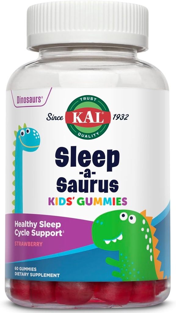KAL Sleep-a-Saurus melatoniini kummid lastele, 1 mg melatoniini lastele tervisliku une tsükli tugi, vegan ja gluteenivaba, kunstlikke maitseid või värve ei ole, 60 päeva garantii, 60 Servings, 60 Gummies
