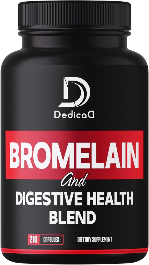 6in1 Bromelain 500mg täiendus - 1000mg ühe serveerimise kohta - 210 kapslit seedetrakti tervise seguna kvertsetiin, ingver, kurkum, papaia - üldise tervise, seedimise ja immuunsüsteemi toetamine