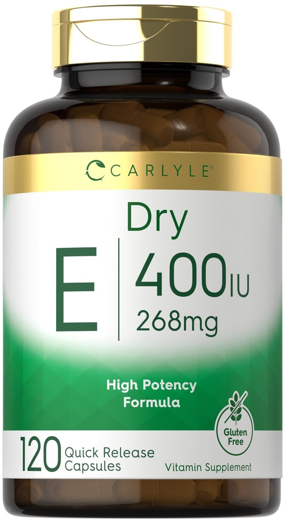 Carlyle Kuiv Vitamiin E | 400 IU (268 mg) | 120 kapslit | Suure tugevusega valem | Mitte-GMO ja Gluteenivaba