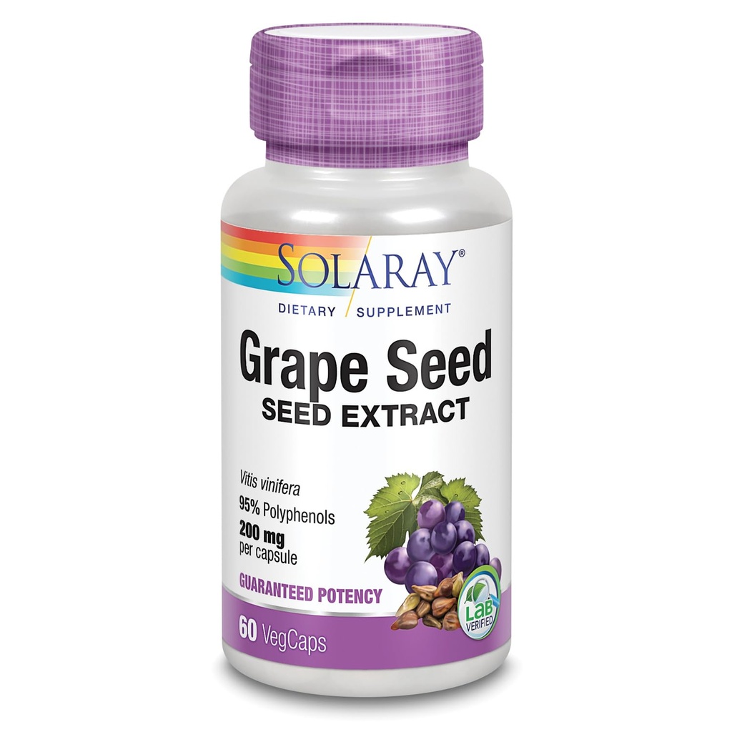 SOLARAY Grape Seed Extract 200 mg Plus Bioflavonoid Complex | Tervislik südame-veresoonkonna ja veresoonte tugi | 60 VegCaps