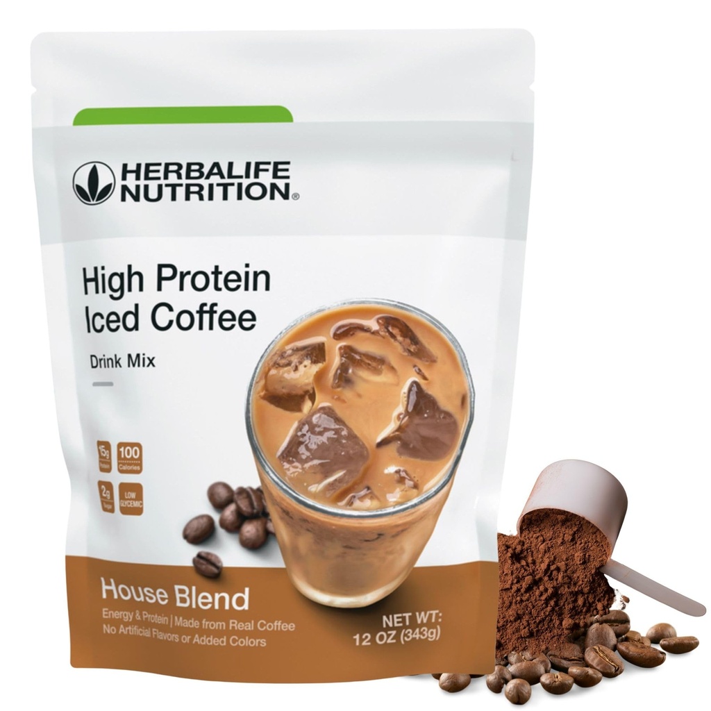 Herbalife HERBALIFE TOITUMINE Kõrge valguga jäätunud kohvijoogi segu: (House Blend 12 oz 343g) Energia ja valk, valmistatud reaalsest kohvist, 12 untsi