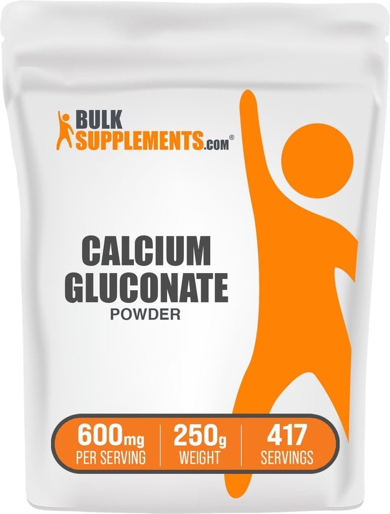 BulkSupplements.com Kaltsiumglükonaatpulber - kaltsiumilisand, kergesti imenduv - maitsestamata & gluteenivaba, 600mg ühe serveerimise kohta, 250g (8,8 oz) (pakk 1)