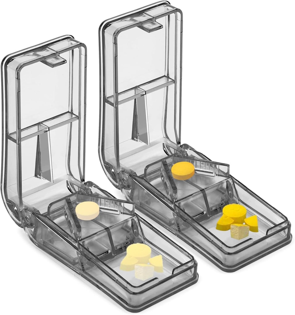JohnBee 2PCS pillide lõikamine väikestele või suurtele pillidele - parim mitmekordne pillide hajutamine kunagi - disain USA-s - kahekordsed tabletikarbina - ei sobi väikestele pillidele (Gray)
