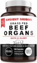 Grass Fed Beef Organs Supplement 4500mg - Desiccated Liver, Bone Marrow, Heart, Spleen, Pancreas & Kidney, Non-GMO, Gluten Free, Undefatted by Ancient Origins (180 Capsules, 750mg Each)