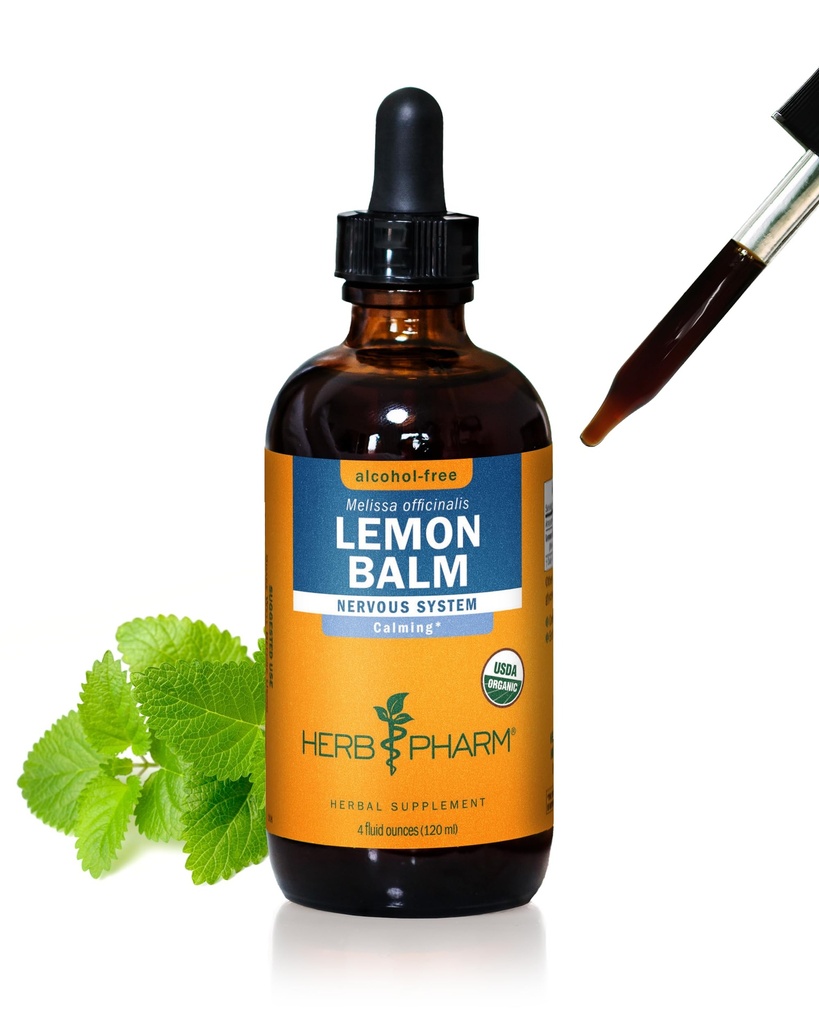 Herb Pharm Certified Organic Lemon Balm Vedel Ekstrakt Calming Närvisüsteemi Toetus, Alkoholivaba Glycerite, 4 Ounce