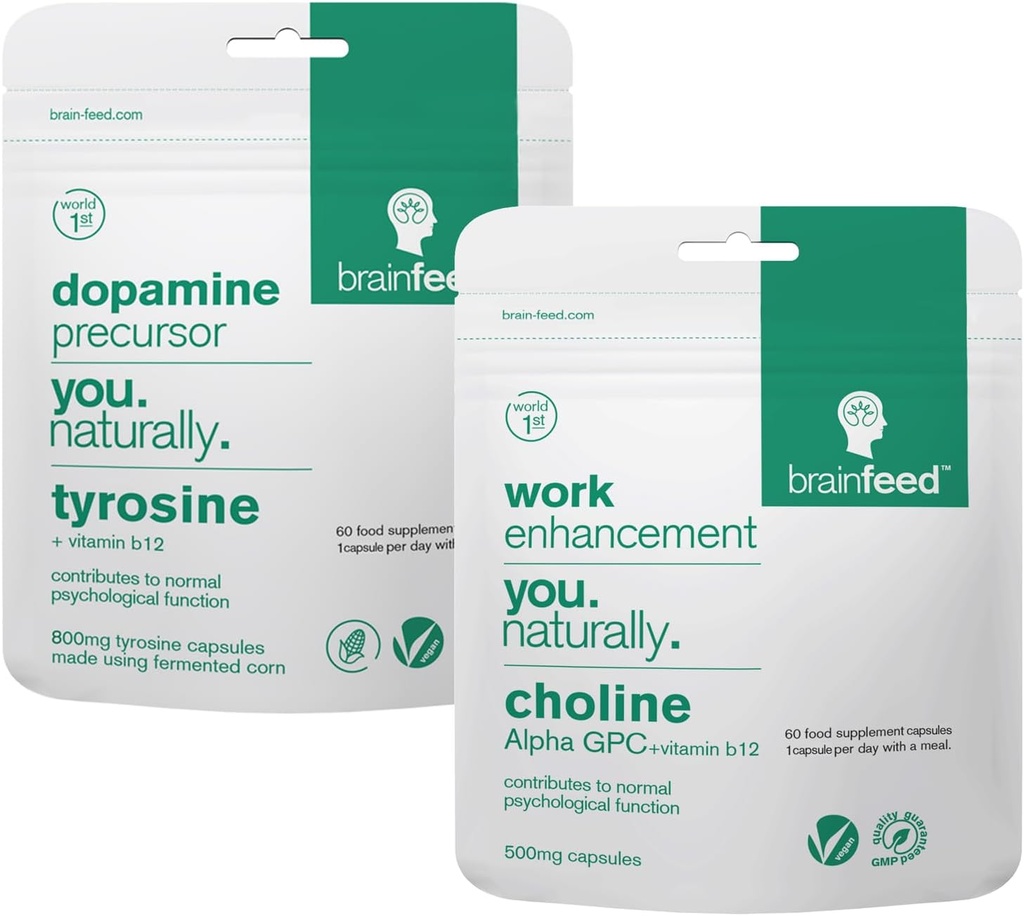 Aju täiendused mälule ja fookusele | 2-kuuline tarne | 800mg L türosiindopamiini lisandid + 500mg Alpha GPC koliin | Kontsentratsioonilisandid
