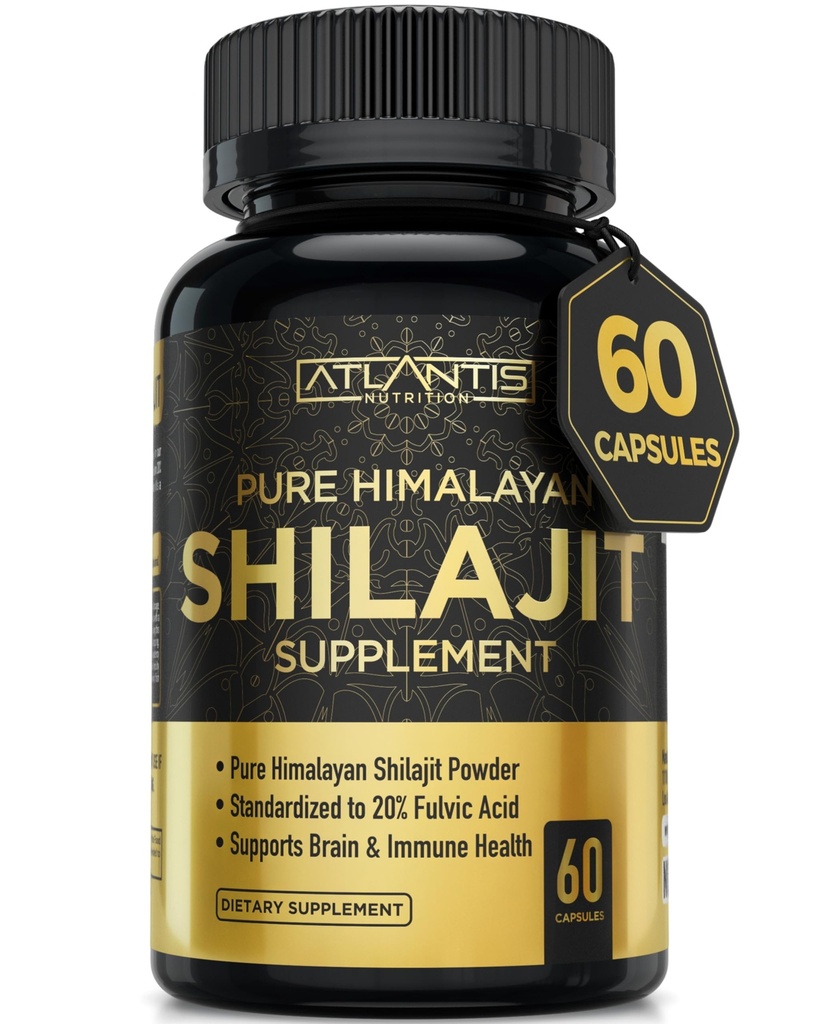 Atlantis Nutrition Himalayan Shilajit kapslid formuleeritud 20% Fulvic Acid | 1000MG per Serving – 10: 1 Extract | USA Made | Himalayan Shilajit Supplement for Men & Women | 60 kapslit