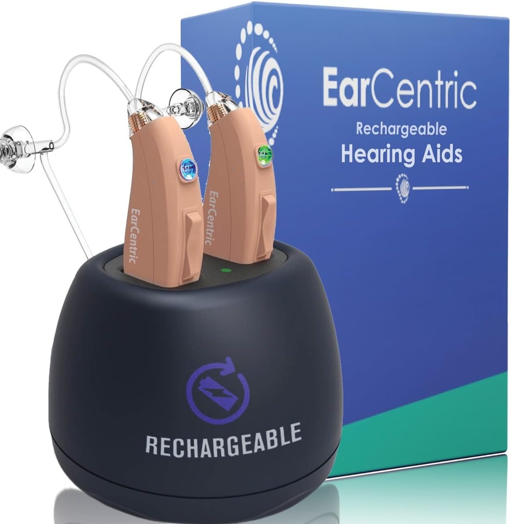EarCentric EasyCharge taaslaetavad kuuldeaparaadid (Pair) vanuritele, Behind-The-Ear BTE Ear Aid PSAP digitaalsed personaalsed helivõimendusseadmed müra tühistamisega (Beige)