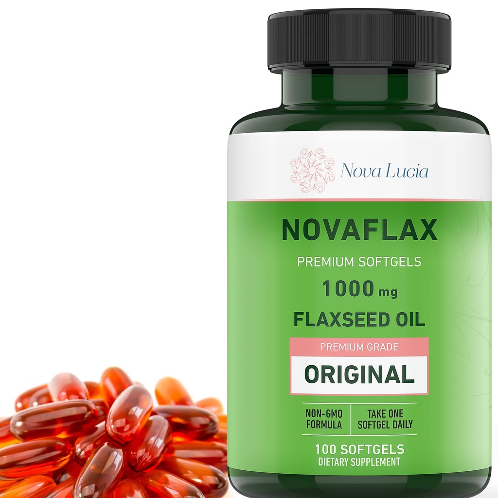 Nova Lucia Orgaaniline linaseemneõli Kapslid 1000mg – Omega 3 6 9 Softgels juustele, nahale ja küüntele – Mitte-GMO, Gluteenivaba, Heksaanivaba, Lihtne neelata – 100 Vedel Softgels