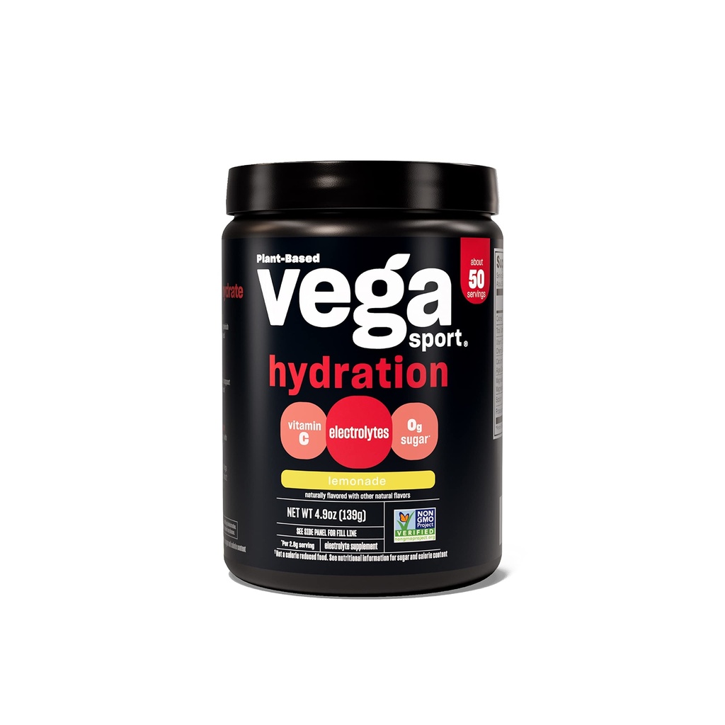 Vega Sport Hüdreerimine Elektrolüüt Pulber, Limonaad - pärast treeningu taastamise jook naistele ja meestele, C-vitamiin, Vegan, Keto, Suhkruvaba, Piimavaba, Gluteenivaba, Non GMO, 4,9 oz