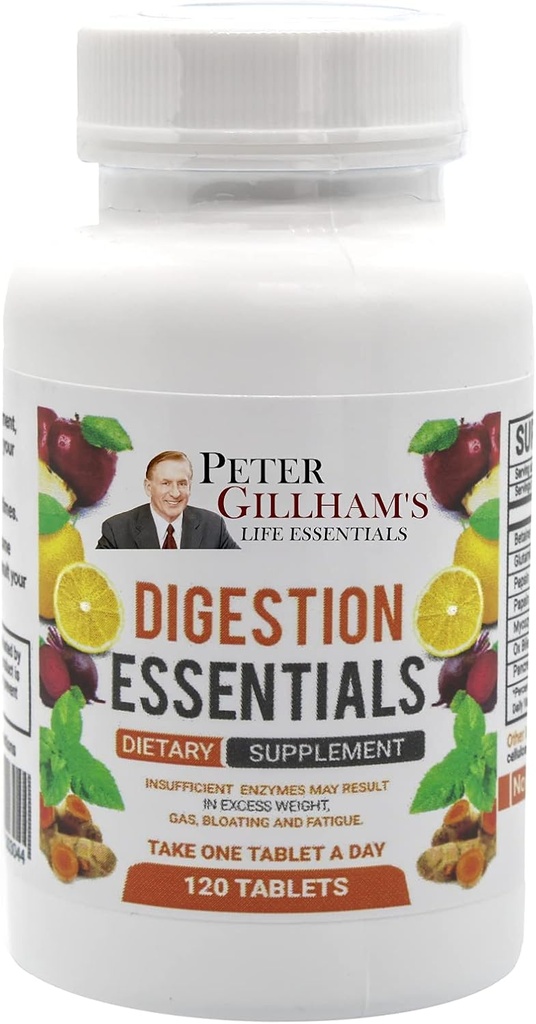 Peter Gillham's Life Essentials Digestion Essentials 120 tabletti Seedeensüümid gaasi, kõhukinnisuse, tervisliku süsteemi jaoks. Gluteeni- ja sojavaba, valmistatud USA-s (pakendamine võib varieeruda)