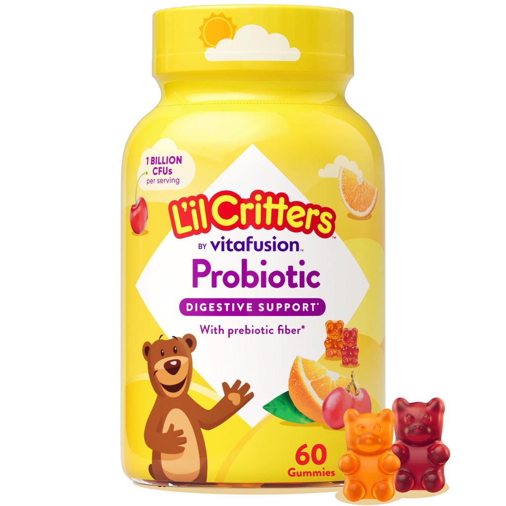 L'il Critters Probiootilised igapäevased kummikommid lastele, seedetrakti tervise toetamiseks, viinamarjad, kirss ja apelsinimaitsed, 60 Gummies