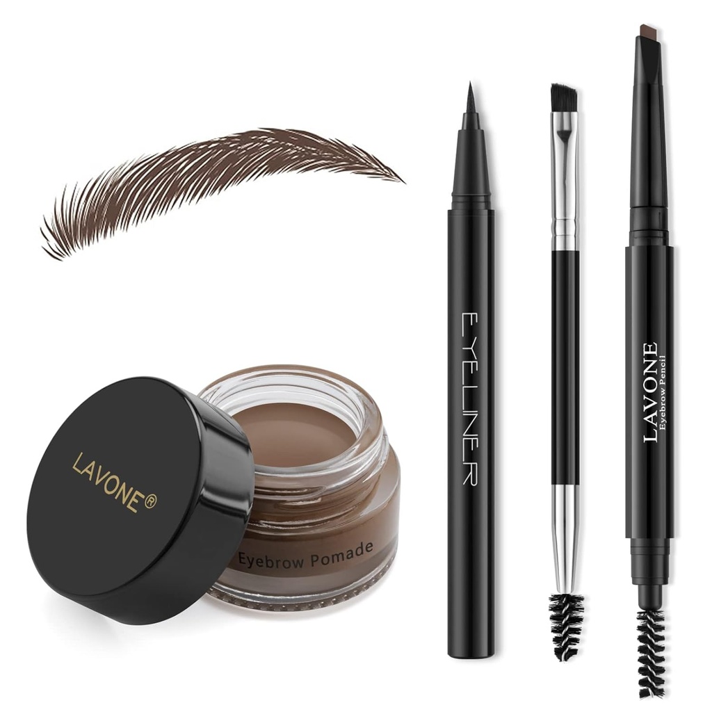 LAVONE'i meigikomplekt koos kulmude templi pliiatsiga, veekindel kulmpliiats ja Pomade, Eyeliner, kahe otsaga kulmude harja, Dark Brown