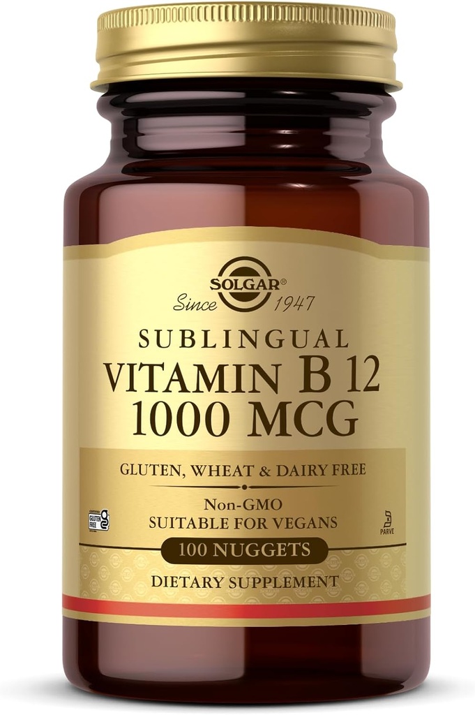 Solgar Sublingual Vitamiin B12 1000 mcg - 100 Nuggets - Non-GMO, Vegan, Gluteenivaba, Piimavaba, Kosher, Halal - 100 Servings