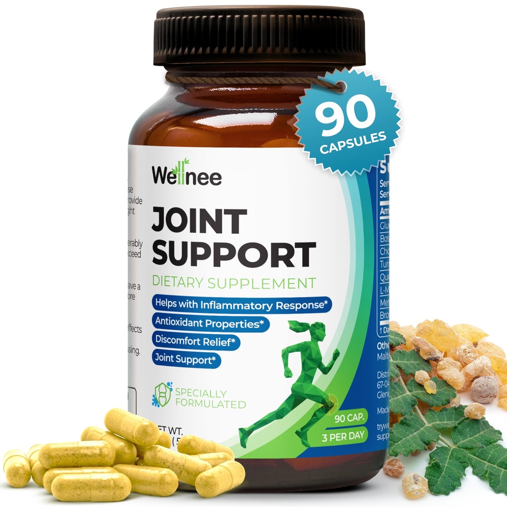 Wellnee Joint Support Supplement - Glükoosamiin Chondroitin MSM, Boswellia & Turmeric - leevendab ühist ebamugavust ja toetab paindlikkust - Wellknee ühine tugi - 90 kapslit, 30 serveerimist
