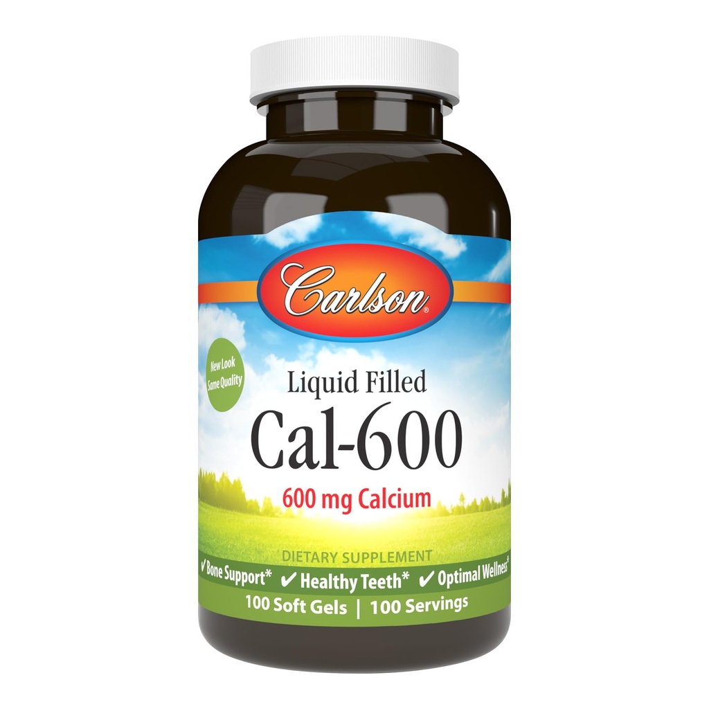 Carlson - Cal-600, 600 mg kaltsiumi, luude tugi, terved hambad ja optimaalne heaolu, 100 softgels