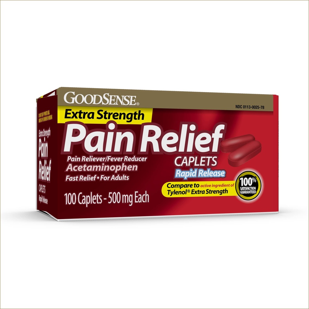 GoodSense Rapid Release Pain Relief, Acetaminophen Caplets 500 mg, Extra Tugevusvalu Reliever ja palavik Vähendaja, 100 Count