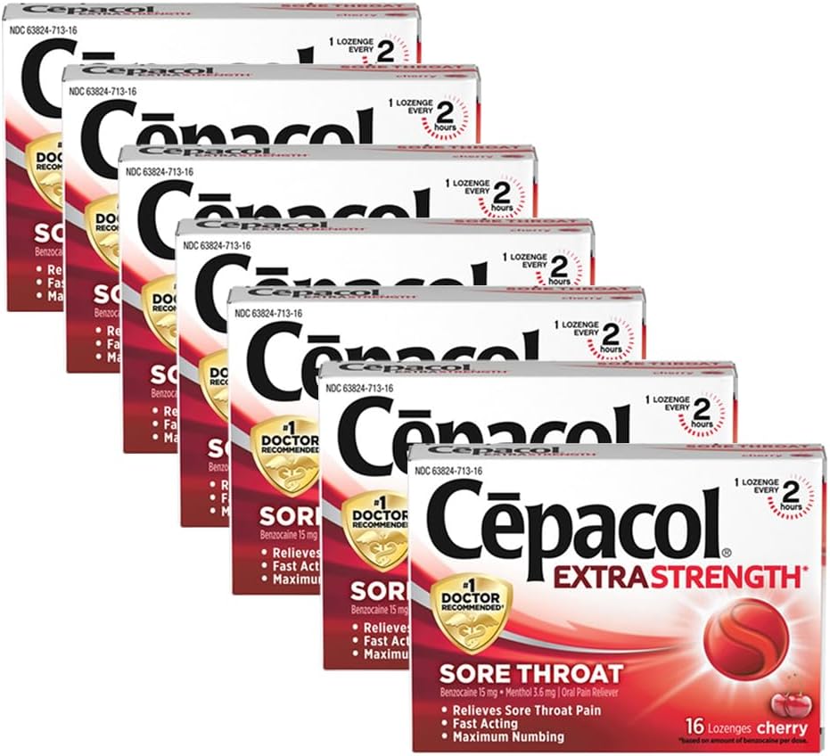 Cepacol Maksimaalne tugevus Kõri kukkumine Lozenges, Kirss, 16 Count (pakk 7)