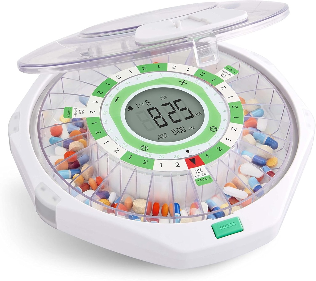 Live Fine 28-Day Automatic Pill Dispenser Frosted Lid koos uuendatud LCD-ekraani ja võtmelukuga, heli ja valgus retseptide, ravimite, vitamiinide, toidulisandite ja muu jaoks