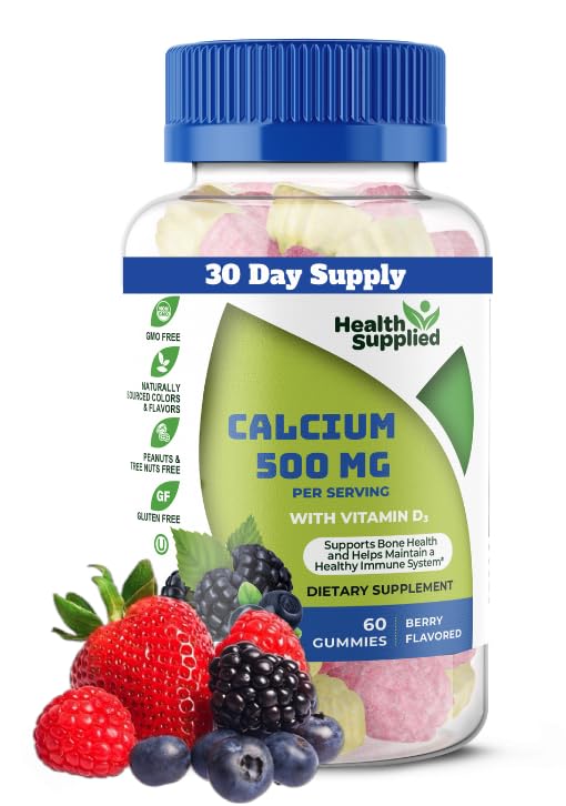 Kaltsium 500mg vitamiin D3 1000 RÜ kummid | Päevane toidulisand | Luu tugevus, kasv, hambad | täiskasvanutele, teismelistele, lastele | Suur maitse Looduslik marjamaitse Vitamiin Kummi