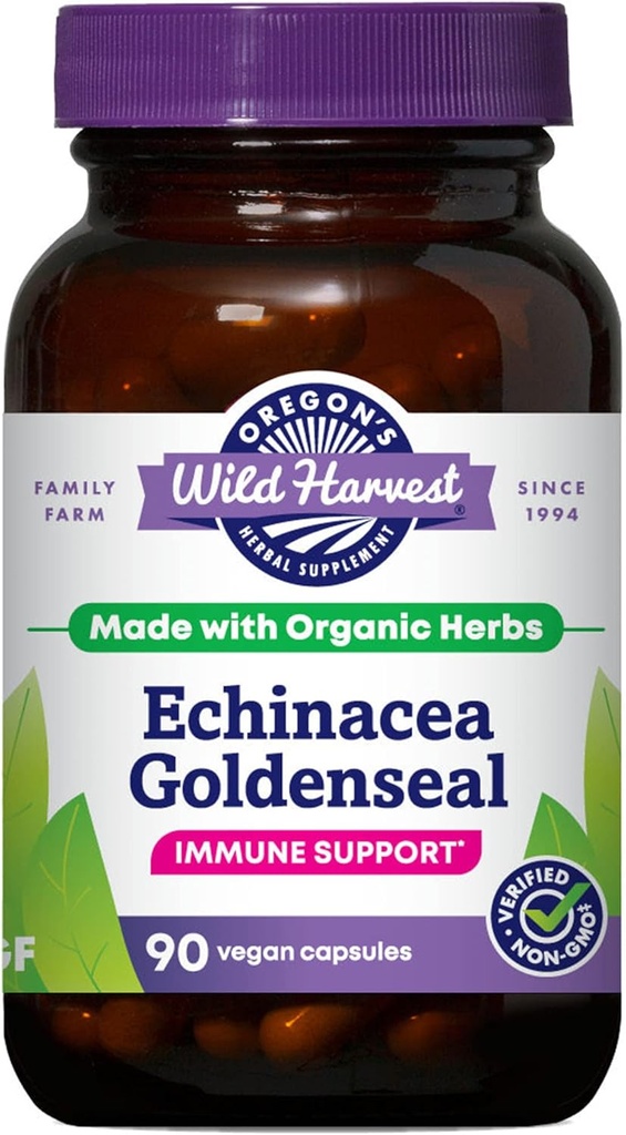 Oregoni Wild Harvest Echinacea Goldenseal Organic Capsules | Vegan, Non-GMO, Gluteenivaba, Immune Support *, 90 Count
