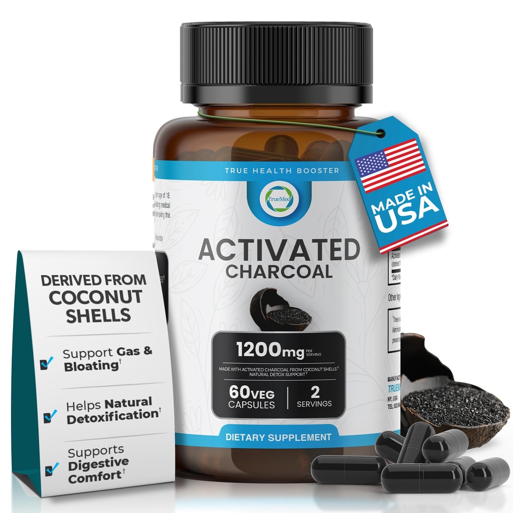 Aktiveeritud söekapslid 1200 MG, 60 Veg Caps, 30-päevane Premium Detox & Seedetrakti tugi, Gas & Bloating Relief, Organic Coconut Shell Charcoal, Gut Health, USA Made.