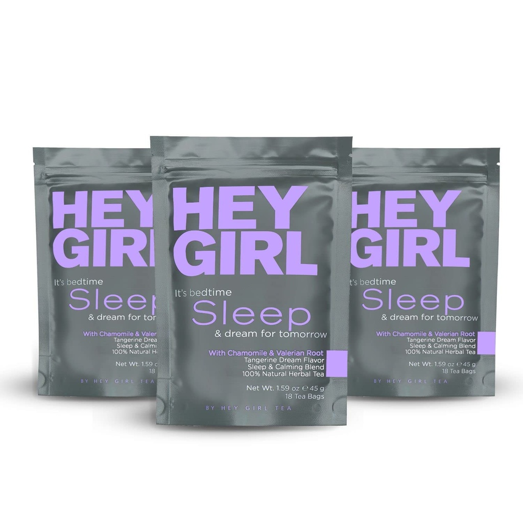 Hey Girl Sleep Tea - Natural Taimne Bedtime Teekotid Kummel, Passion Flower, Valerian Root, Sidrun Balm - Rahustav, Lõõgastav Täiskasvanud Sleepy Night Time Tea - Lõõgastav Kingitused naistele 3-pakendid