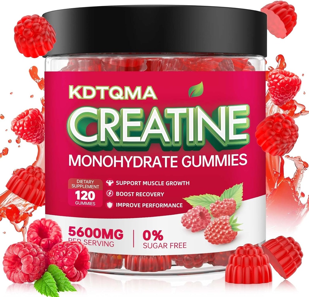 Kreatiinmonohüdraat Kummid meestele ja naistele 120 CT - 5600mg kreatiini monohüdraati ühe serveerimise kohta, näritav kreatiini monohüdraat lihaste toetamiseks ja energia suurendamiseks, suhkruvaba, vegan (vaasimahl)