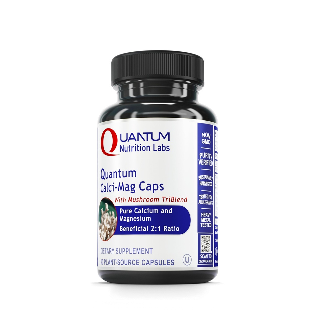 Quantum Nutrition Labs Calci-Mag Caps - Kaltsium Magneesium Supplement, Kaltsium Supplement, Pure Magneesium & Seenekompleks Reishi & Lions Mane - 300 Taimetoit Kapslid