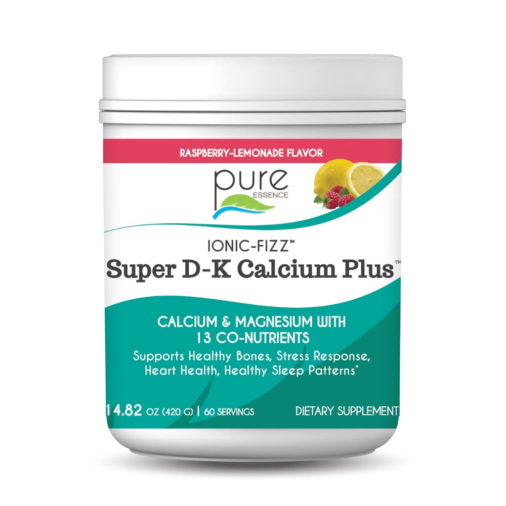 Ionic Fizz Super D-K Kaltsium Plus puhta olemusega - ekstra magneesiumiga, D3-vitamiiniga, K2-vitamiiniga tugevate luude ja stressitoetusega - Vaarika limonaadiga - 14.82oz