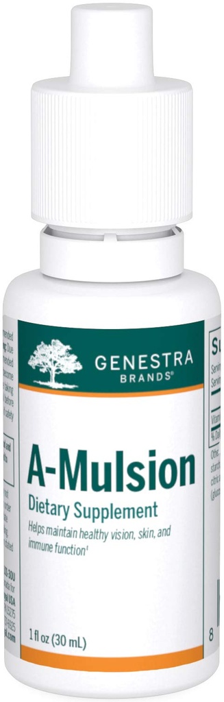 Genestra kaubamärgid A-mulsion | Vitamiin A vedelik immuunsüsteemi, naha, nägemise, luude ja hammaste toetamiseks * | 1 Fl Oz | Tsitrus Lõhn