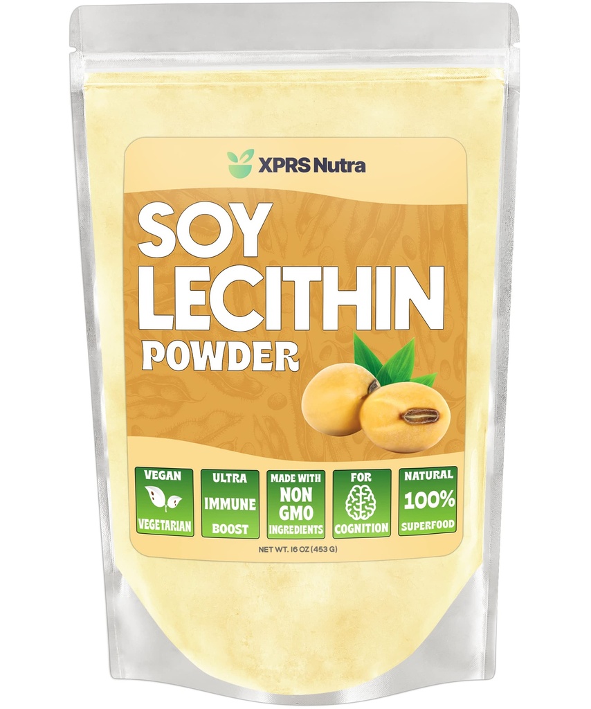 XPRS Nutra Sojaletsitiinipulber Toidurasva emulgaator - Sobib keetmiseks, küpsetamiseks ja muuks - Vegan Sõbralik Sojaletsitiinipulber Cooking Aid (16 Ounce)
