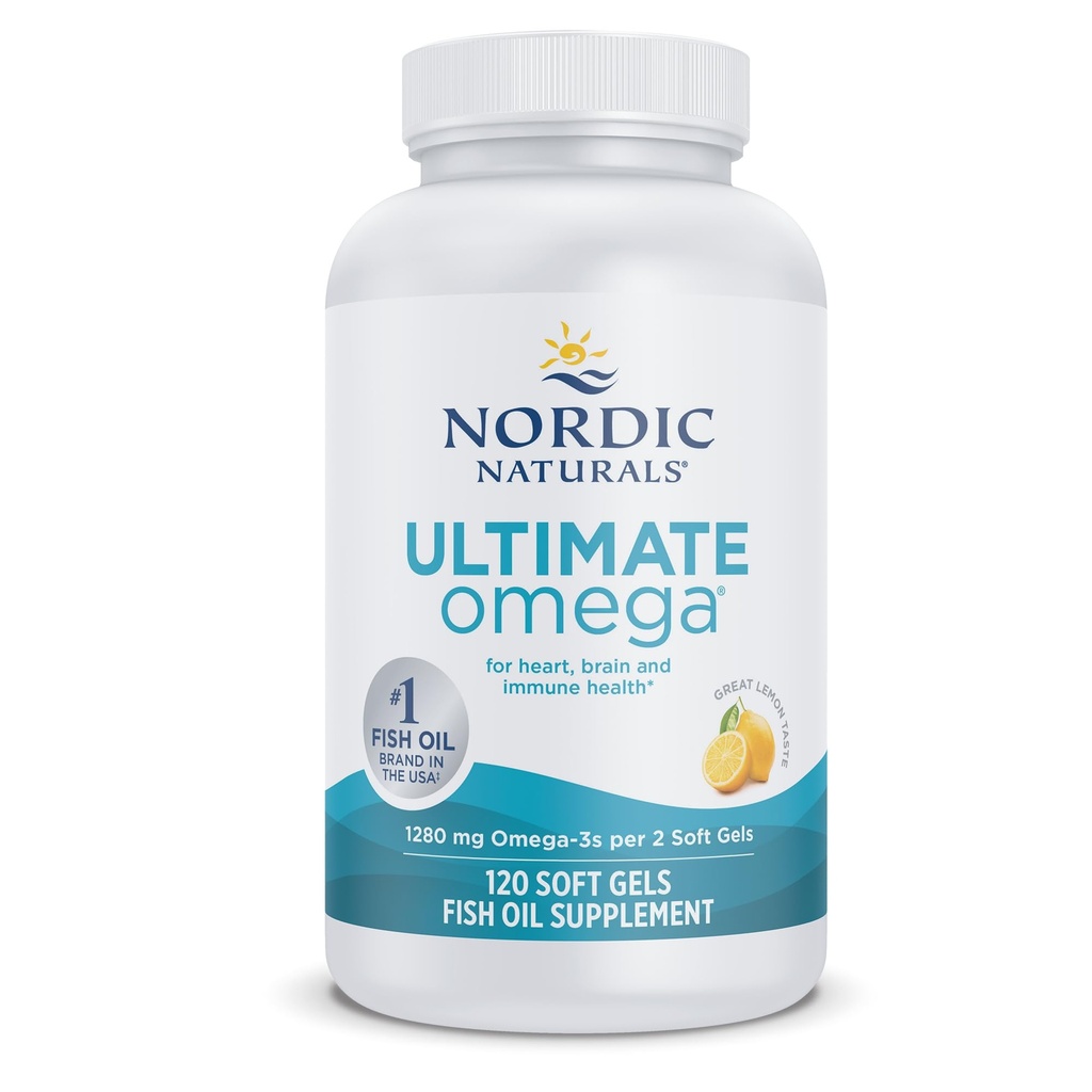 Nordic Naturals Ultimate Omega, Sidrun Maitse - 120 Soft Gels - 1280 mg Omega-3 - High-Potency Fish Oil Supplement koos EPA & DHA - soodustab aju ja südame tervist - Non-GMO - 60 Servings