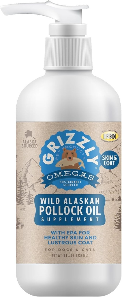 Grizzly Pet Products Pollock Oil Dog Food Supplement, 8