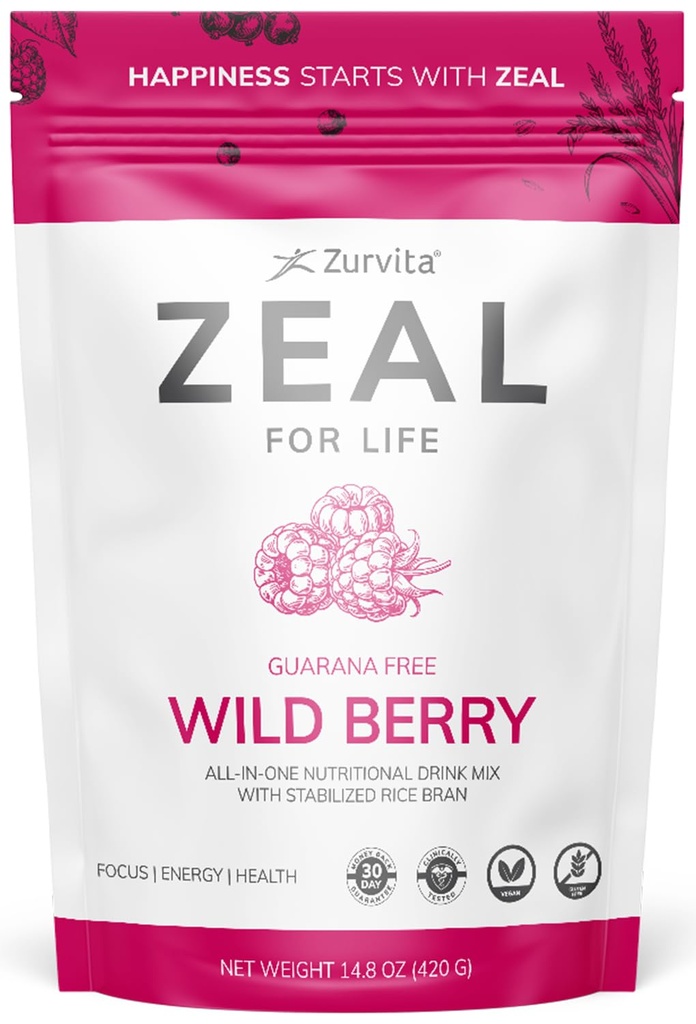 Zurvita - Zeal for Life 30-päevane heaolu kott - Wild Berry (Guarana Free) - Vitaalsuse, immuunsuse ja heaolu toitaineline lisand - 420 Grams