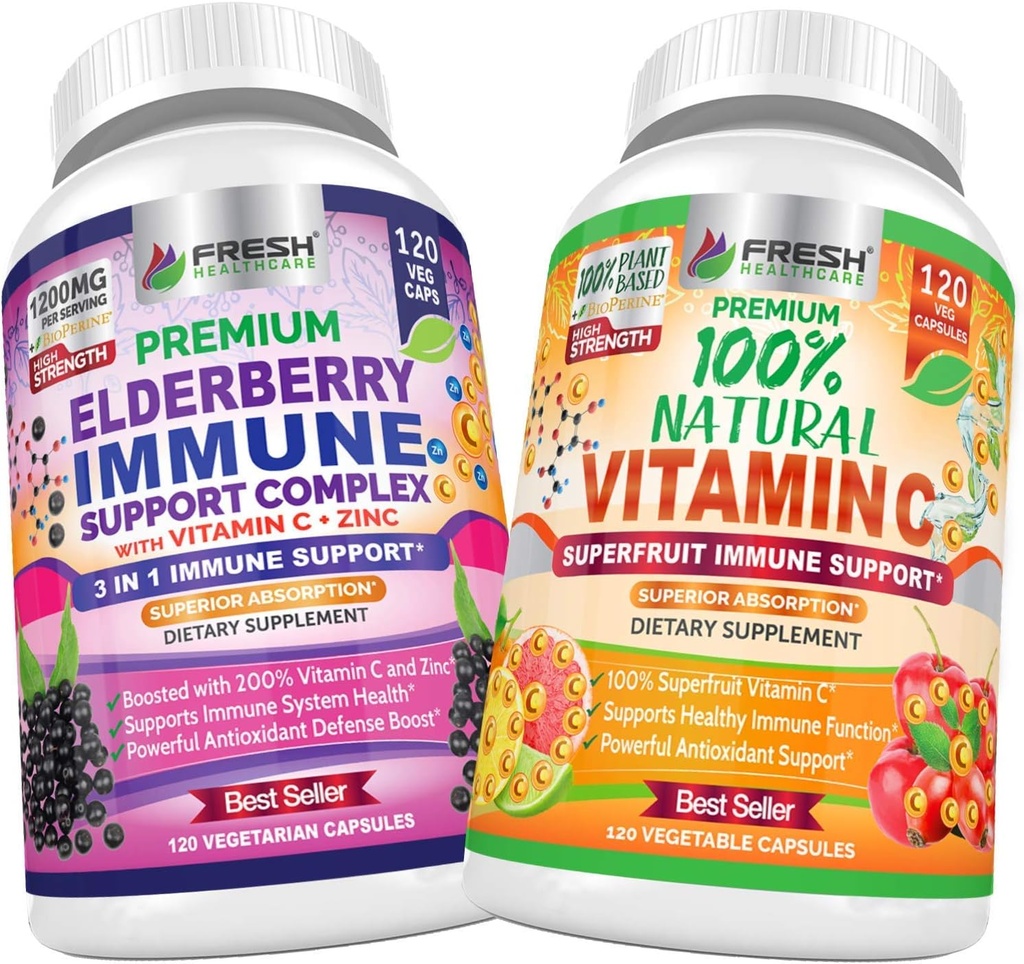 Elderberry Immuunsüsteemi tugi ja looduslik C-vitamiin - Bundle