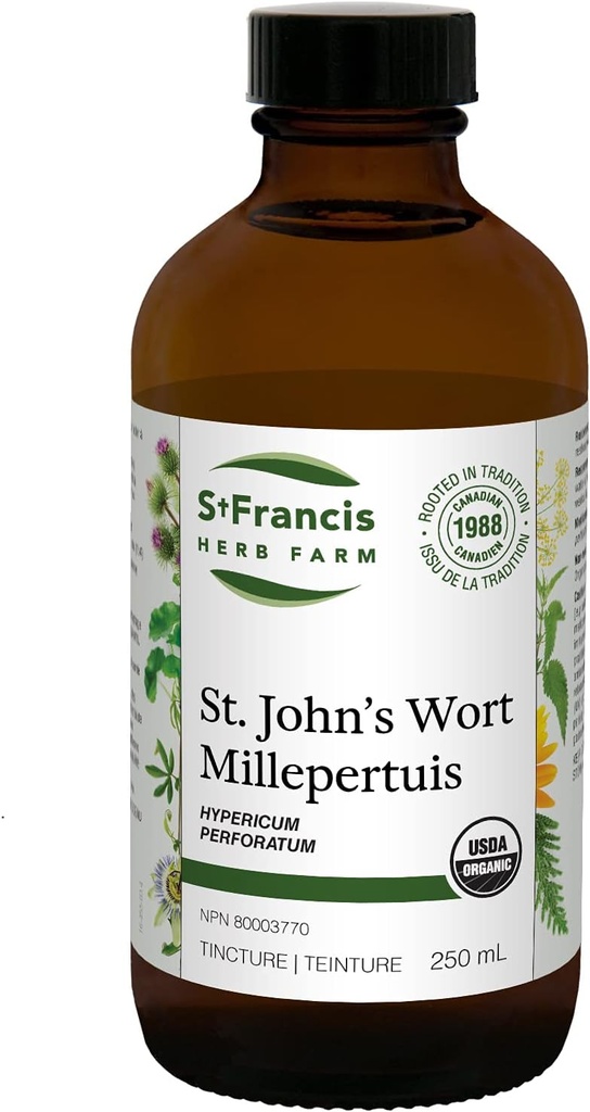St. Francis's Herb Farm St. John's Wort Taimne tinktuur Vedelik | Aitab leevendada rahutust ja närvilisust | Traditsiooniline Taimne rahusti | Orgaaniline | Mitte-GMO | Laktoosivaba | (250 ml)