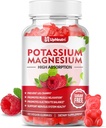 Kaalium Magneesium Supplement Gummies täiskasvanutele lastele, Suhkruvaba Kaalium tsitraat Gummies Toetab Jalakrampe & Lihased & Südame Tervis, Vegan Magneesium Glütsinaat Gummies Vaarika Maitse 60 Cts