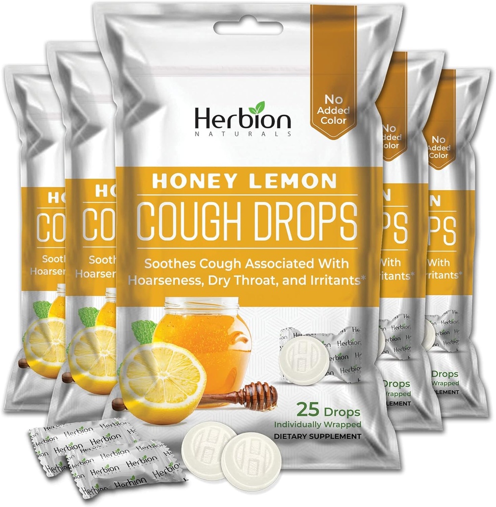 HERBION Naturals Köha tilgad Honey Sidrun Maitse, toidulisand, Soojendab Köha, täiskasvanutele ja lastele üle 6 aasta, 125 Lozenges, Pack 5